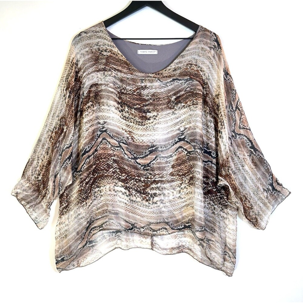 Tempo Paris Asymmetric Silk Blend Tunic Poncho Snakeskin Flowy Size M/L